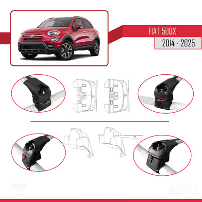 Kompatibel mit Fiat 500X 2014-2025 ACE-2 Dachgepäckträger, Reling, Gepäckträger, graues Aluminium, 2 Stangen