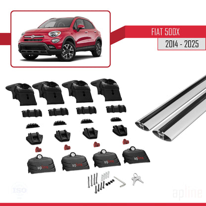 Kompatibel mit Fiat 500X 2014-2025 ACE-2 Dachgepäckträger, Reling, Gepäckträger, graues Aluminium, 2 Stangen