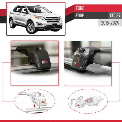 Compatibile con Ford Edge (CD539) 2016-2021 ACE-2 Barre Tetto Portapacchi Auto Barre Portatutto Grigo Alluminio 2 Barre