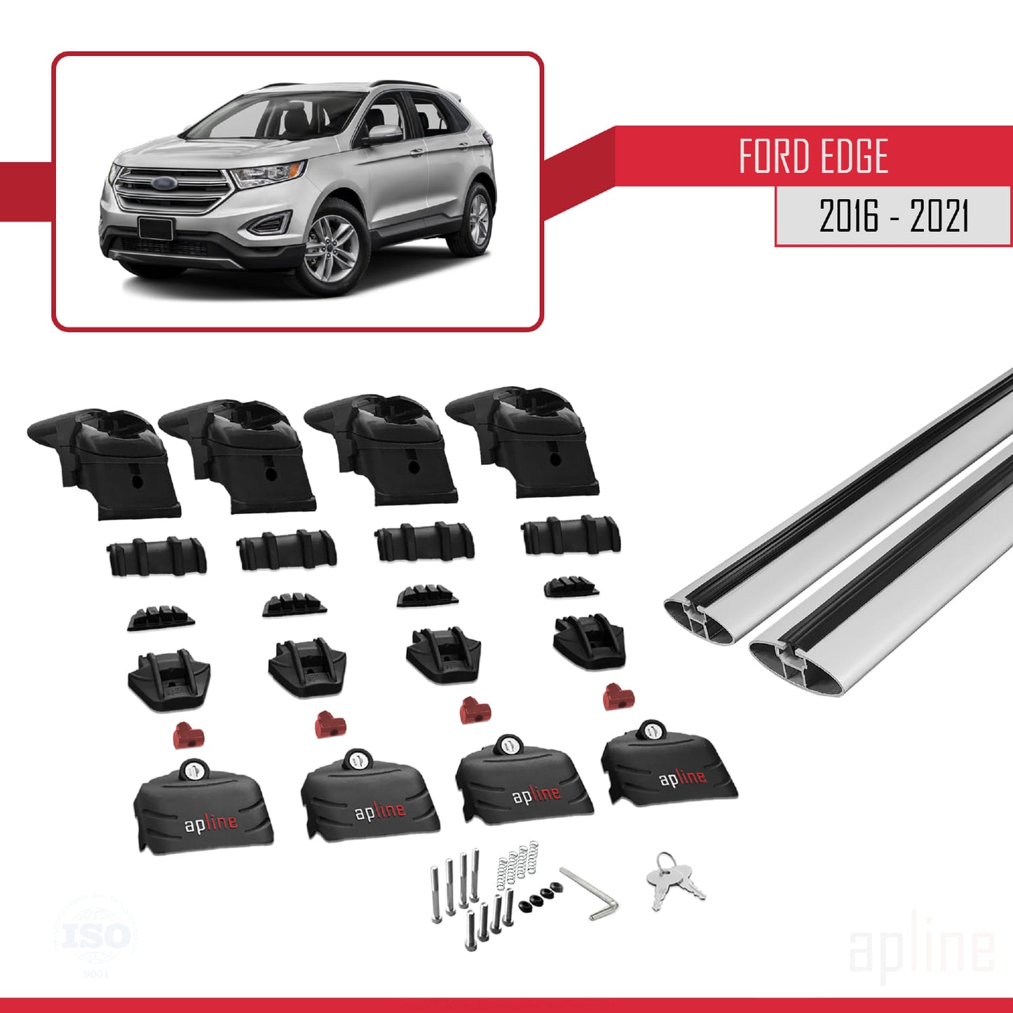 Compatibile con Ford Edge (CD539) 2016-2021 ACE-2 Barre portatutto per auto Portapacchi in alluminio grigio 2 barre