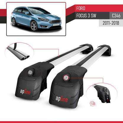 Compatibile con Ford Focus 3 (C346) SW 2011-2018 ACE-2 Barre Tetto Portapacchi Auto Barre Portatutto Grigo Alluminio 2 Barre