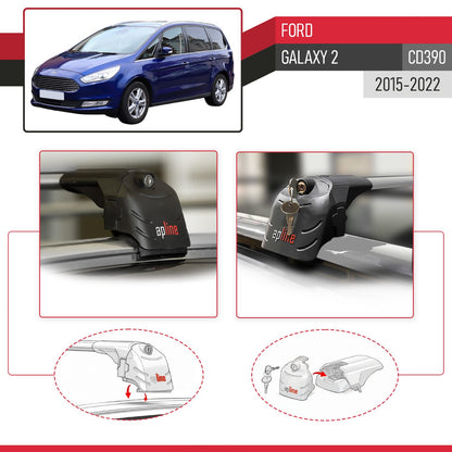 Compatibile con Ford Galaxy 2 (CD390) 2015-2022 ACE-2 Barre Tetto Portapacchi Auto Barre Portatutto Grigo Alluminio 2 Barre
