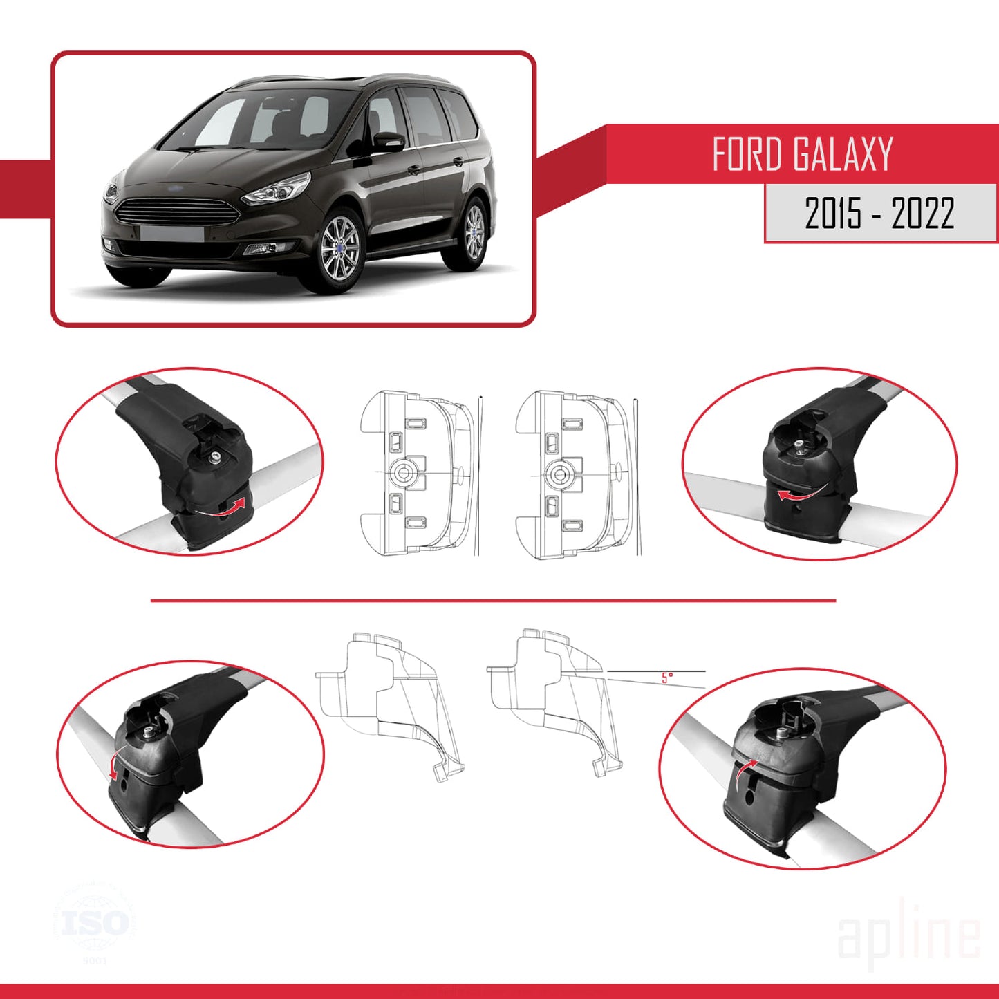 Compatibile con Ford Galaxy 2 (CD390) 2015-2022 ACE-2 Barre portatutto per auto Portapacchi in alluminio grigio 2 barre