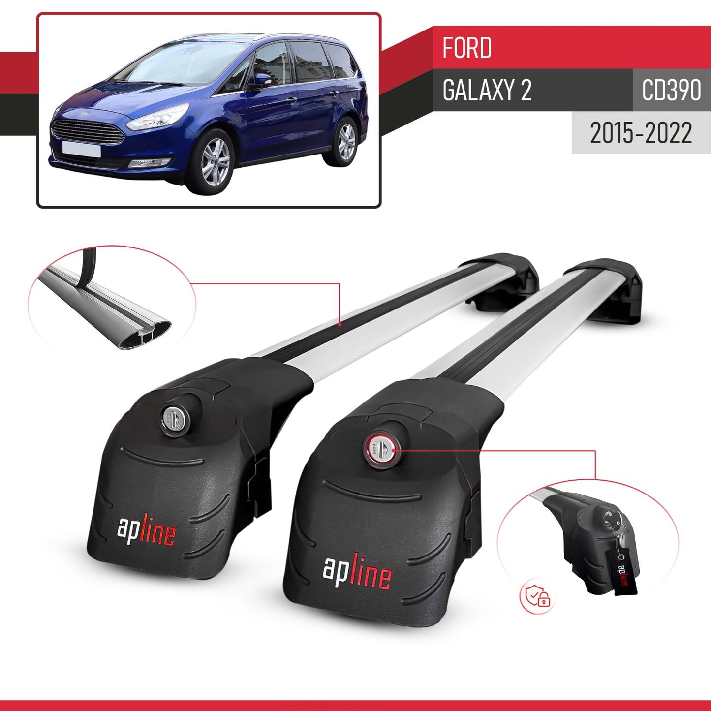 Compatibile con Ford Galaxy 2 (CD390) 2015-2022 ACE-2 Barre Tetto Portapacchi Auto Barre Portatutto Grigo Alluminio 2 Barre