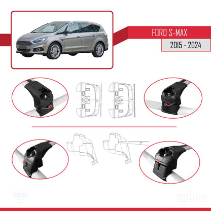Compatibile con Ford S-Max 2 (CD539) 2015-2023 ACE-2 Barre portatutto per auto Portapacchi in alluminio grigio 2 barre