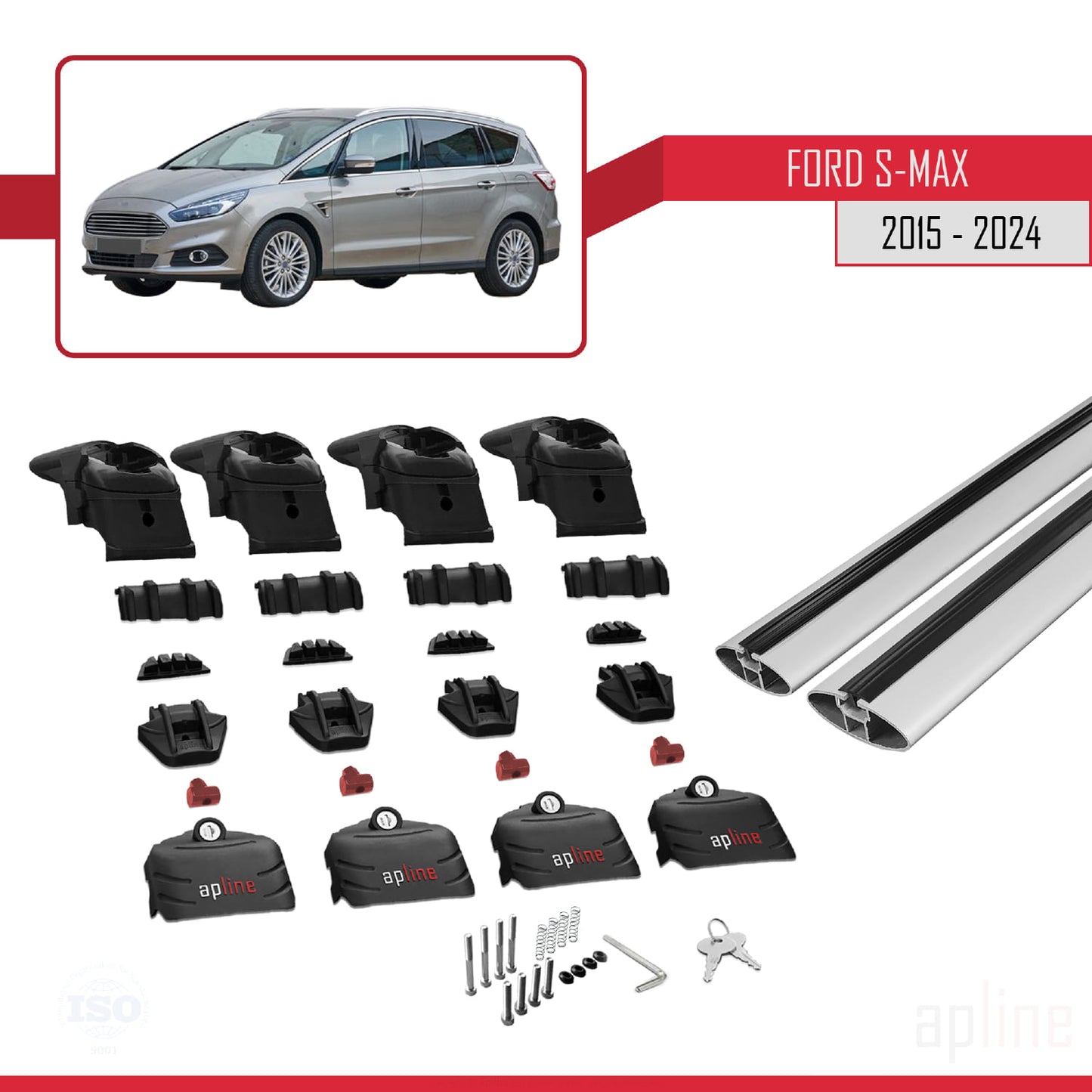 Compatibile con Ford S-Max 2 (CD539) 2015-2023 ACE-2 Barre portatutto per auto Portapacchi in alluminio grigio 2 barre