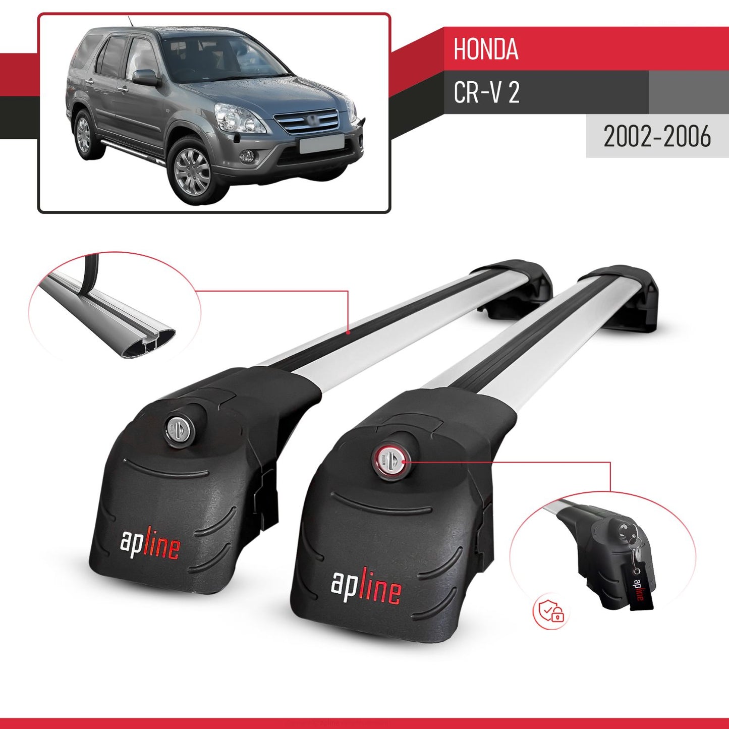 Compatibile con Honda CR-V 2 2002-2006 ACE-2 Barre Tetto Portapacchi Auto Barre Portatutto Grigo Alluminio 2 Barre