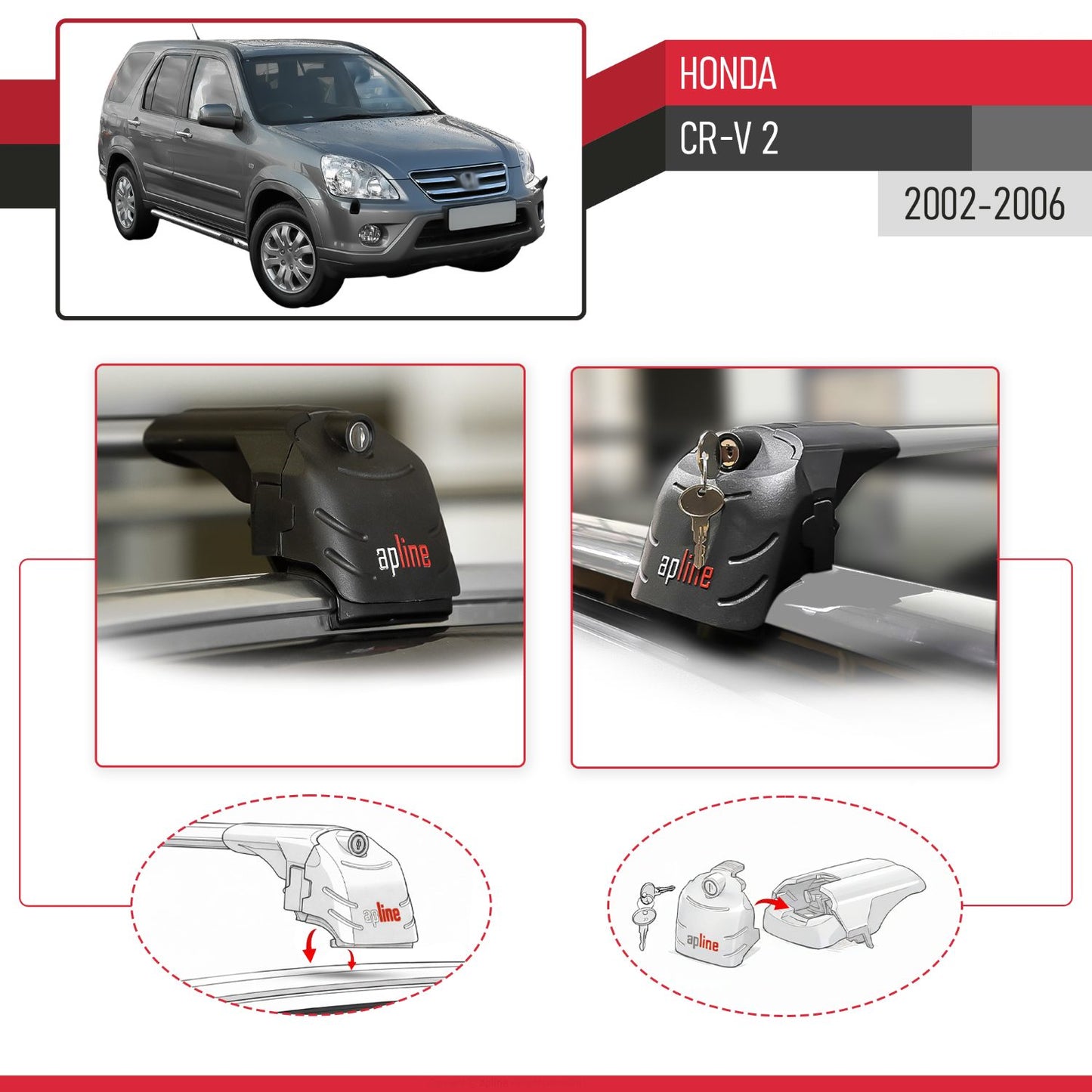 Compatibile con Honda CR-V 2 2002-2006 ACE-2 Barre Tetto Portapacchi Auto Barre Portatutto Grigo Alluminio 2 Barre