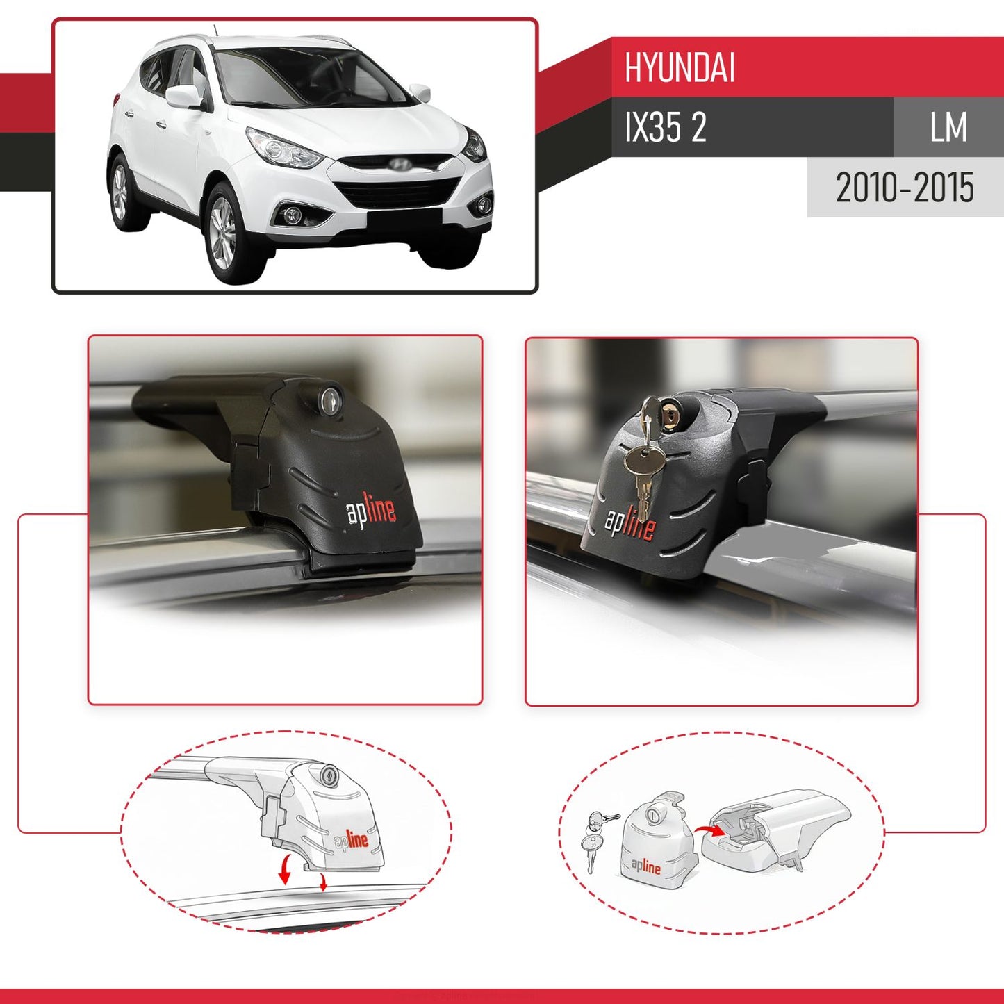 Compatibile con Hyundai ix35 2 (LM) 2010-2015 ACE-2 Barre Tetto Portapacchi Auto Barre Portatutto Grigo Alluminio 2 Barre