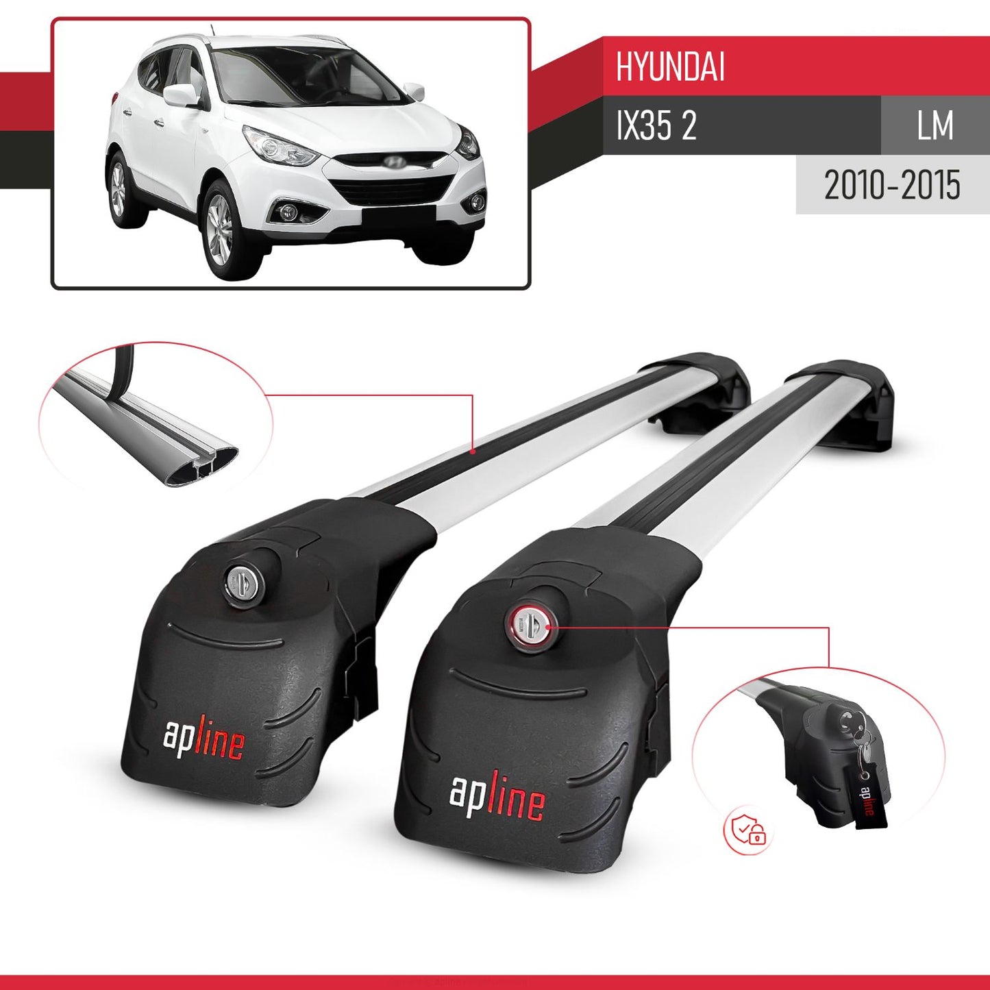 Compatibile con Hyundai ix35 2 (LM) 2010-2015 ACE-2 Barre Tetto Portapacchi Auto Barre Portatutto Grigo Alluminio 2 Barre