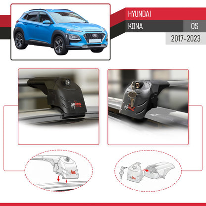 Compatibile con Hyundai Kona (OS) 2017-2022 ACE-2 Barre Tetto Portapacchi Auto Barre Portatutto Grigo Alluminio 2 Barre