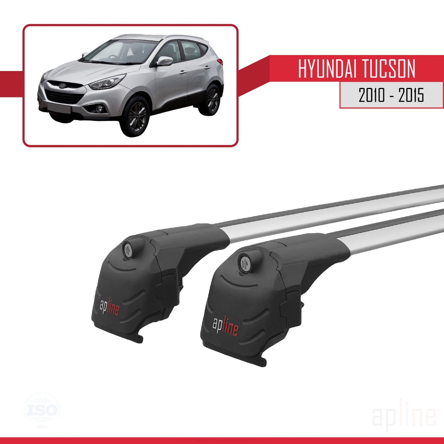 Compatibile con Hyundai Tucson 2 (LM) 2010-2015 ACE-2 Barre portatutto per auto Portapacchi in alluminio grigio 2 barre