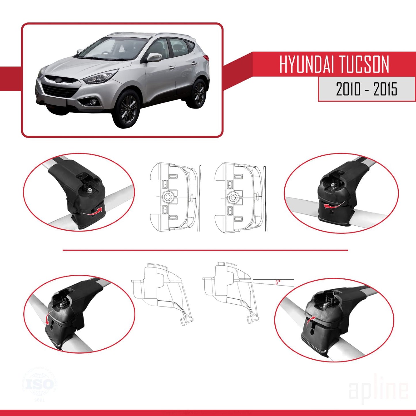 Compatibile con Hyundai Tucson 2 (LM) 2010-2015 ACE-2 Barre portatutto per auto Portapacchi in alluminio grigio 2 barre