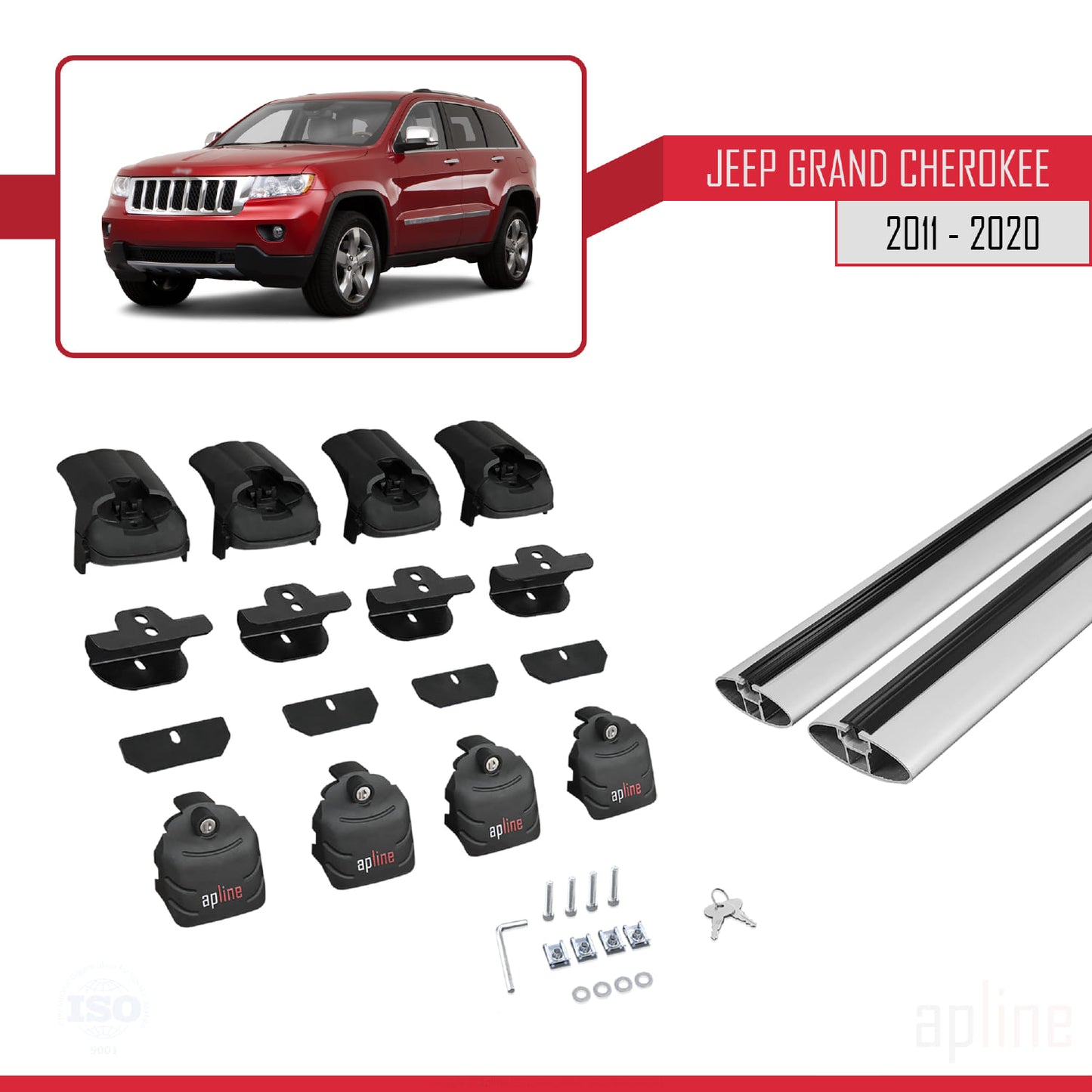 Compatible avec Jeep Grand Cherokee 4 (WK2) 2011-2020 ACE-2 Barres de Toit Railing Porte-Bagages de Voiture Gris Aluminium 2 Barres