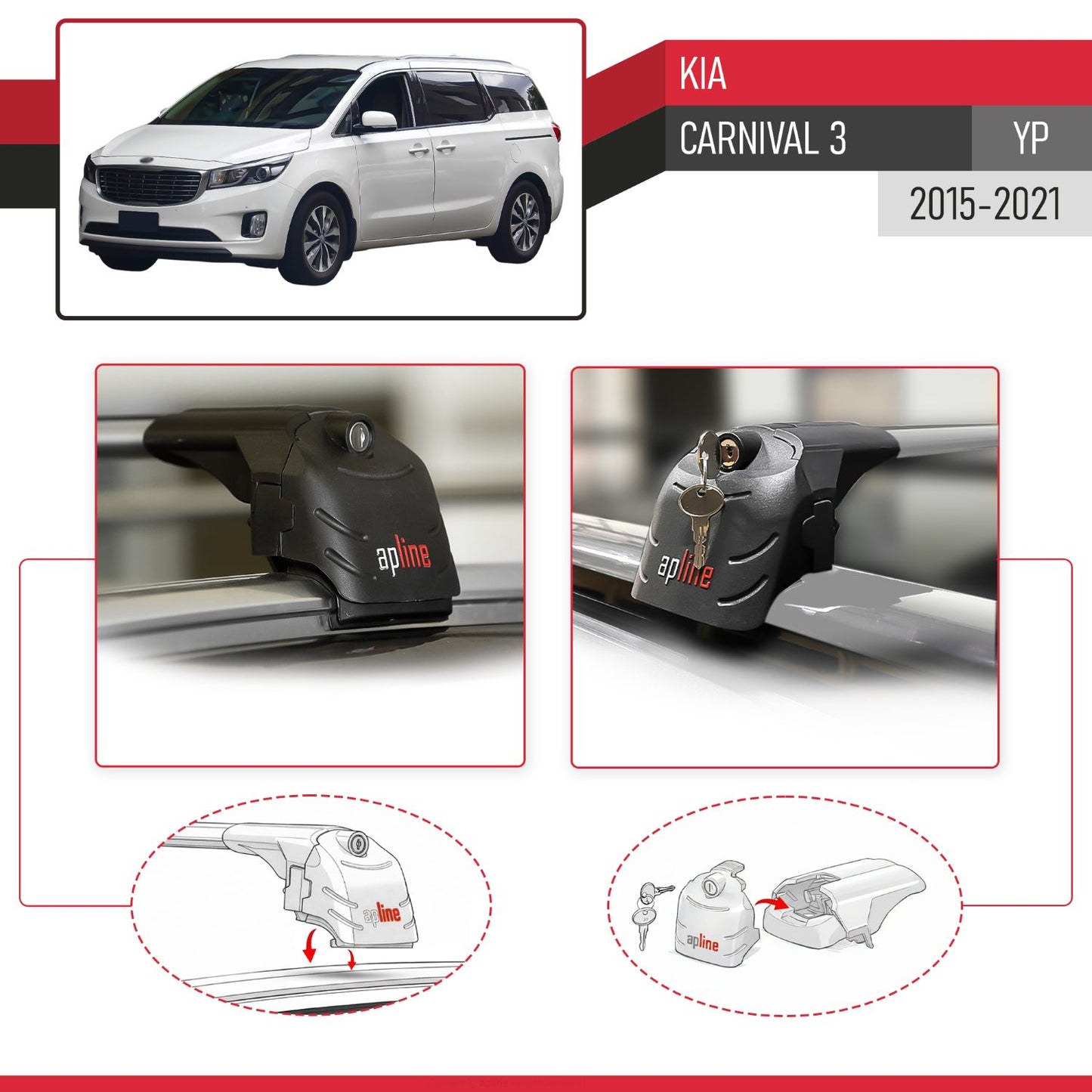 Compatibile con Kia Carnival 3 (YP) 2015-2021 ACE-2 Barre Tetto Portapacchi Auto Barre Portatutto Grigo Alluminio 2 Barre