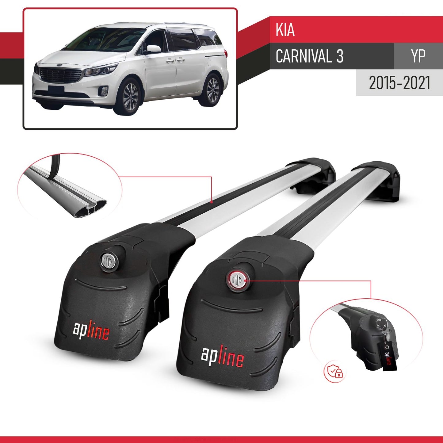 Compatibile con Kia Carnival 3 (YP) 2015-2021 ACE-2 Barre Tetto Portapacchi Auto Barre Portatutto Grigo Alluminio 2 Barre