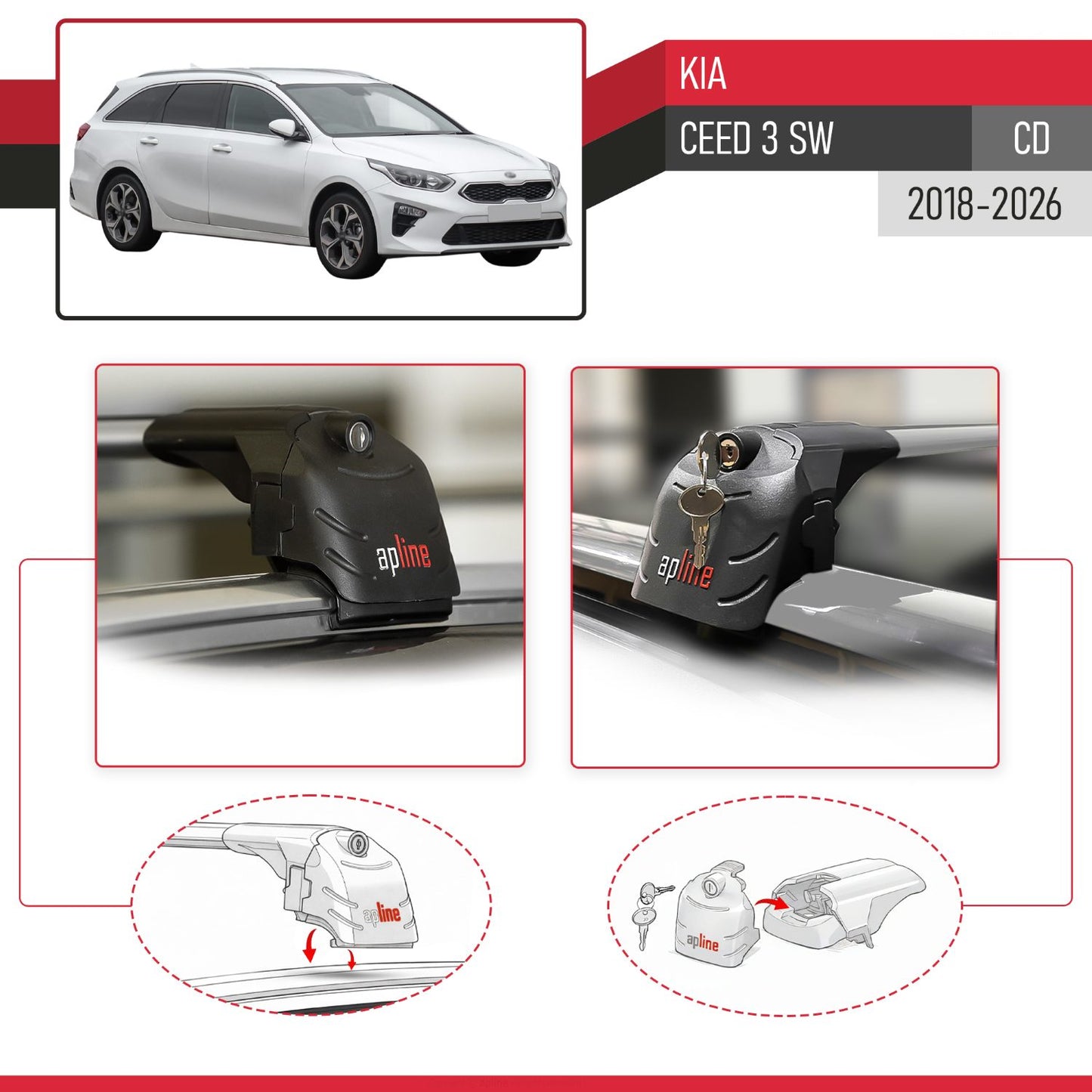 Compatibile con Kia Ceed 3 (CD) SW 2019-2025 ACE-2 Barre Tetto Portapacchi Auto Barre Portatutto Grigo Alluminio 2 Barre