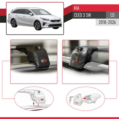 Compatibile con Kia Ceed 3 (CD) SW 2019-2025 ACE-2 Barre Tetto Portapacchi Auto Barre Portatutto Grigo Alluminio 2 Barre