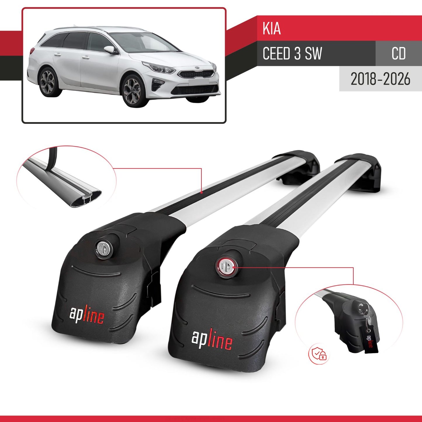 Compatibile con Kia Ceed 3 (CD) SW 2019-2025 ACE-2 Barre Tetto Portapacchi Auto Barre Portatutto Grigo Alluminio 2 Barre