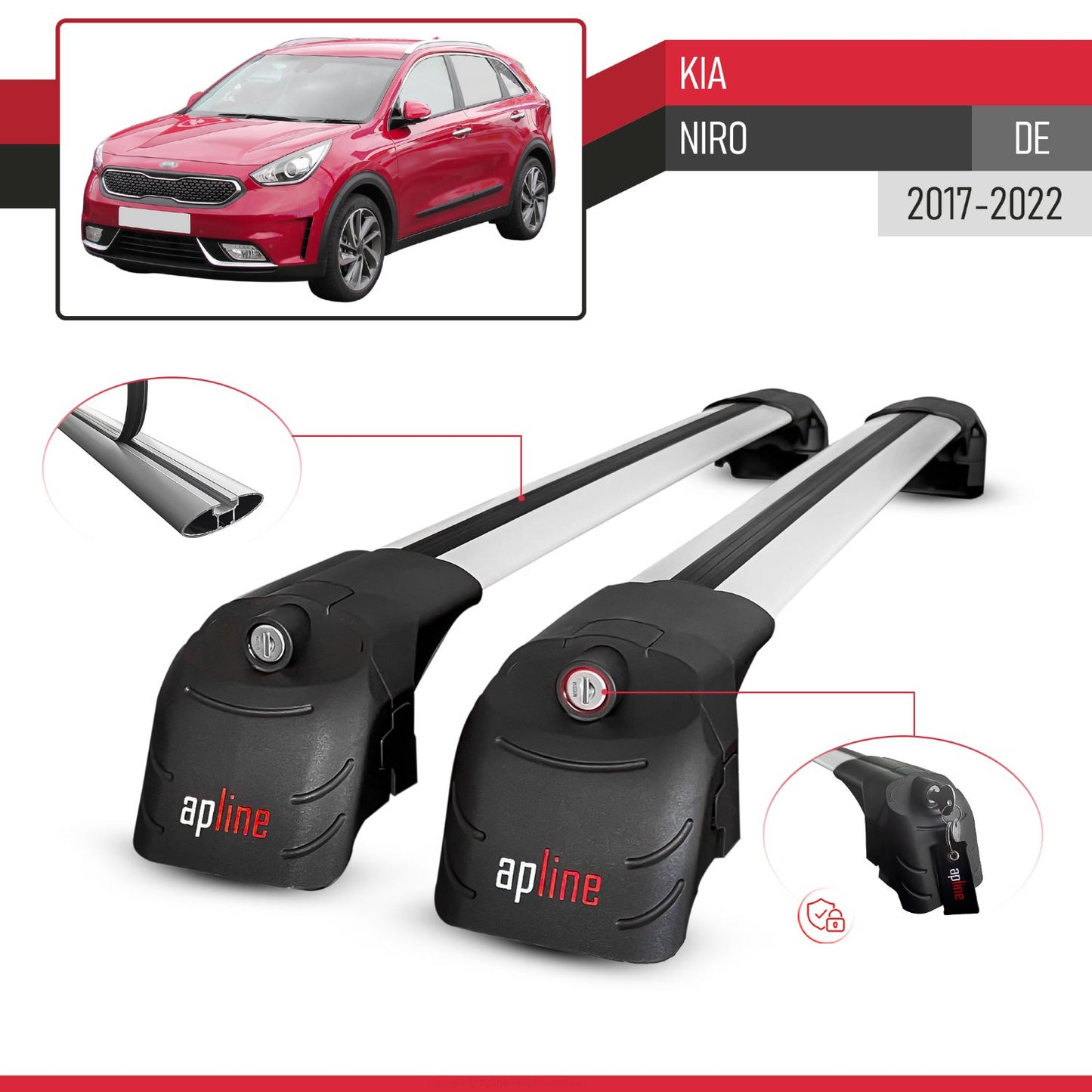Compatibile con Kia Niro (DE) 2017-2022 ACE-2 Barre Tetto Portapacchi Auto Barre Portatutto Grigo Alluminio 2 Barre