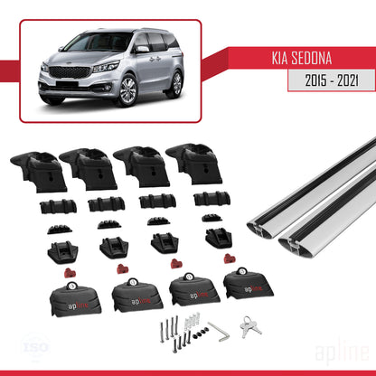 Compatible avec Kia Sedona 3 (YP) 2015-2021 ACE-2 Barres de Toit Railing Porte-Bagages de Voiture Gris Aluminium 2 Barres