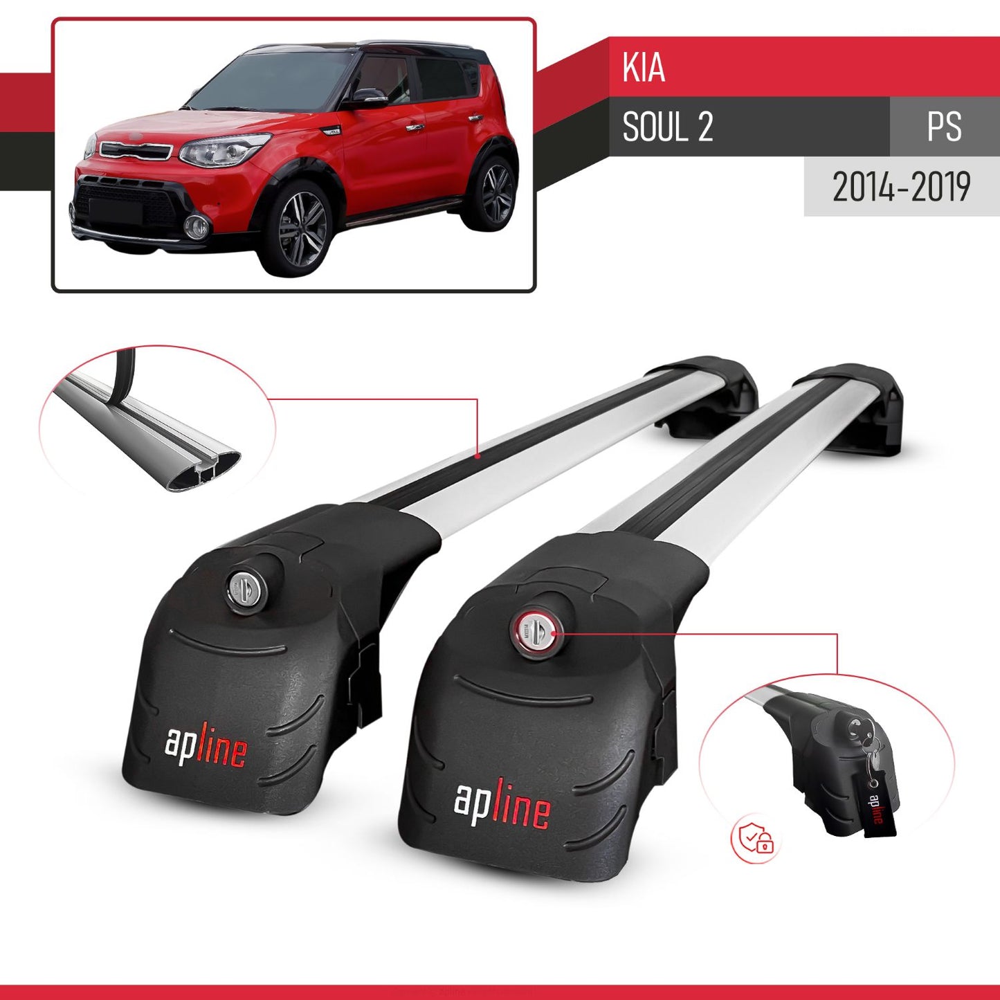 Compatibile con Kia Soul 2 (PS) 2014-2019 ACE-2 Barre Tetto Portapacchi Auto Barre Portatutto Grigo Alluminio 2 Barre