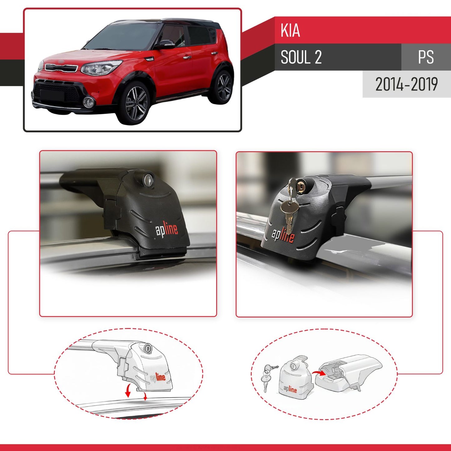 Compatibile con Kia Soul 2 (PS) 2014-2019 ACE-2 Barre Tetto Portapacchi Auto Barre Portatutto Grigo Alluminio 2 Barre