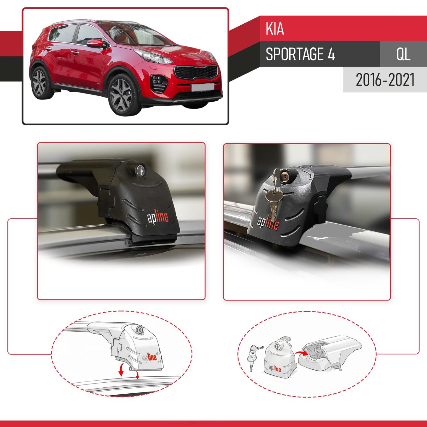 Compatibile con Kia Sportage 4 (QL) 2016-2021 ACE-2 Barre Tetto Portapacchi Auto Barre Portatutto Grigo Alluminio 2 Barre
