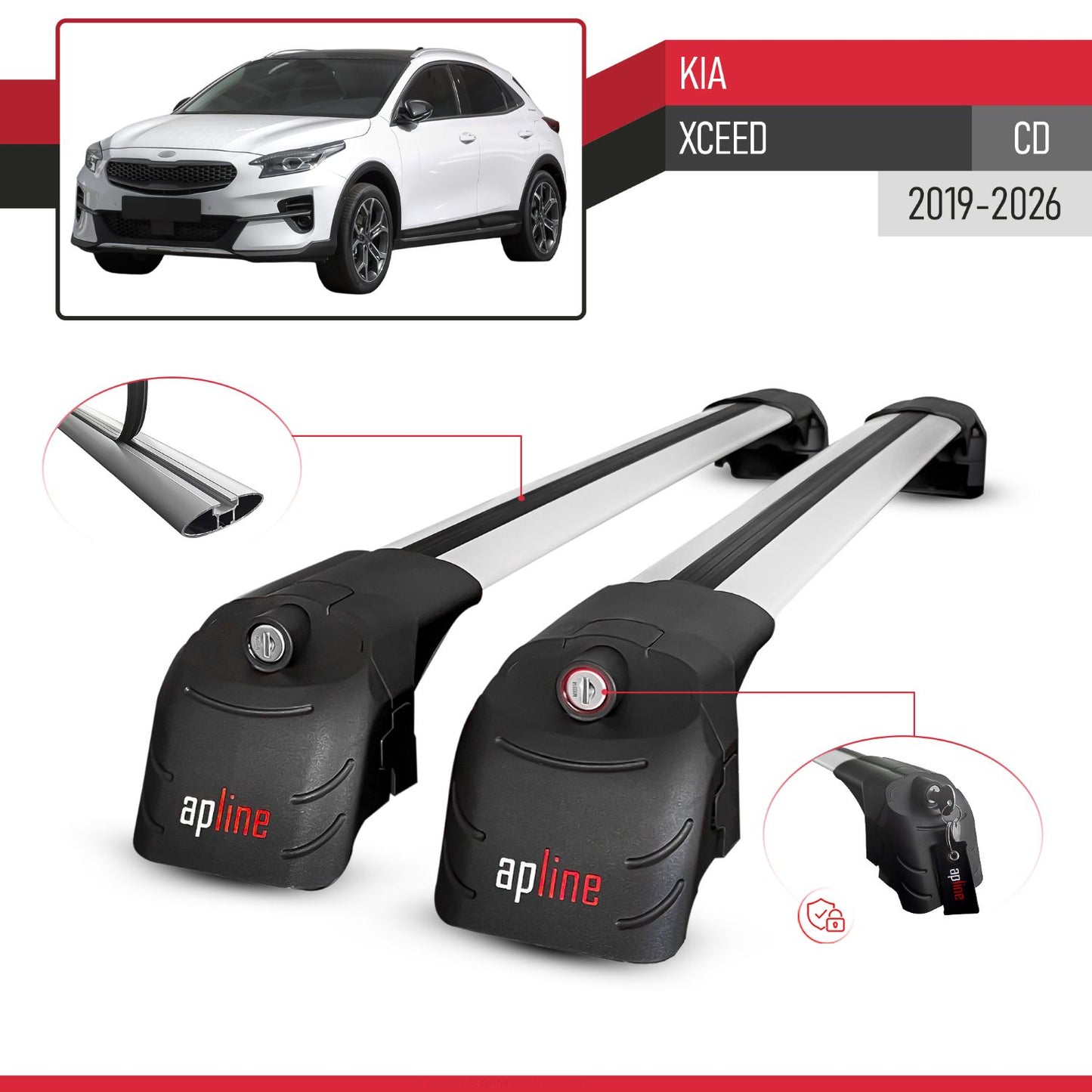 Compatibile con Kia XCeed (CD) 2019-2025 ACE-2 Barre Tetto Portapacchi Auto Barre Portatutto Grigo Alluminio 2 Barre