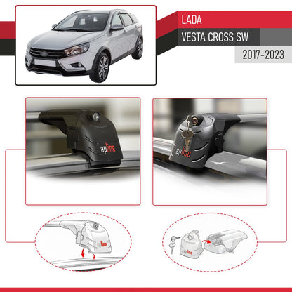 Compatibile con Lada Vesta Cross SW 2017-2023 ACE-2 Barre Tetto Portapacchi Auto Barre Portatutto Grigo Alluminio 2 Barre