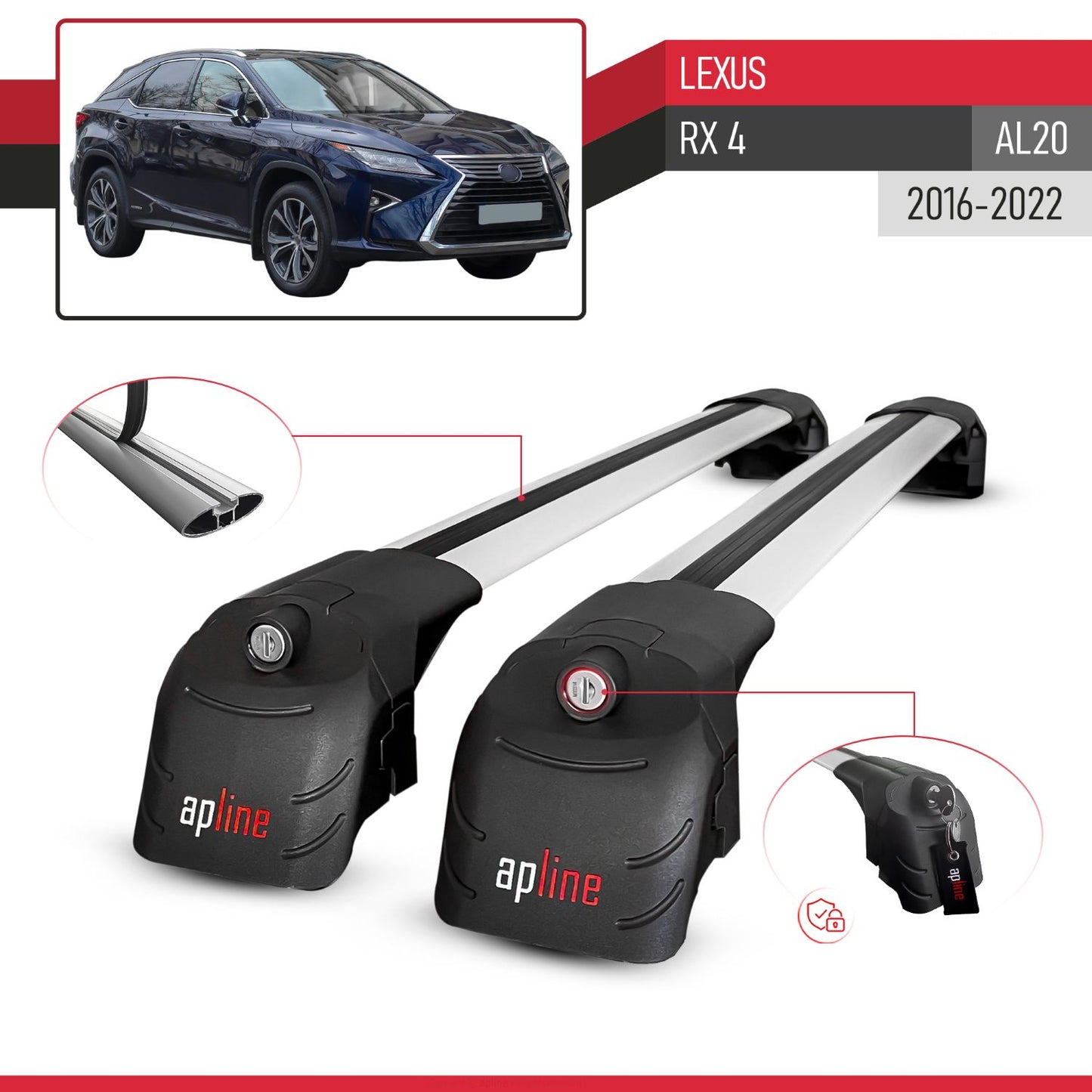 Compatibile con Lexus RX 4 (AL20) 2016-2022 ACE-2 Barre Tetto Portapacchi Auto Barre Portatutto Grigo Alluminio 2 Barre