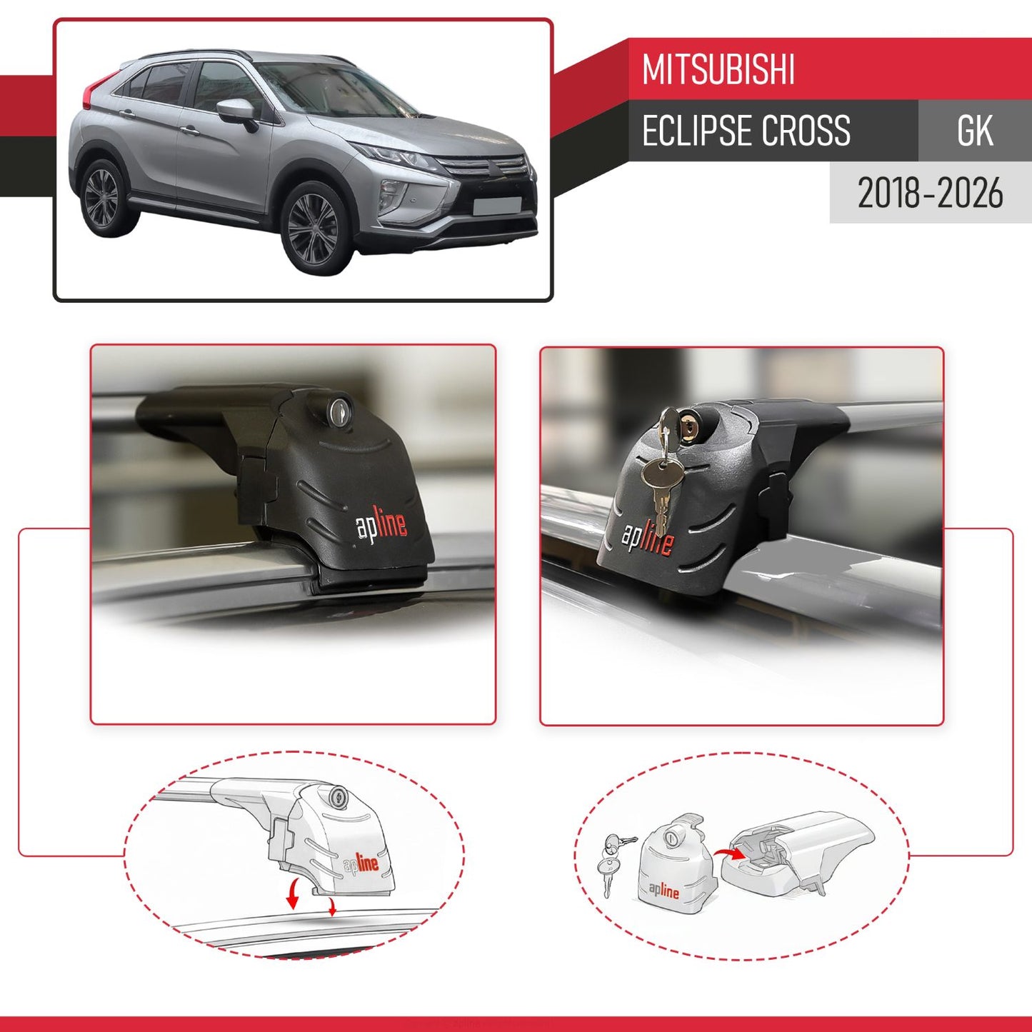 Compatible with Mitsubishi Eclipse Cross (GK) 2018-2025 ACE-2 Car Roof Rack Cross Bar Grey Aluminium 2 Bars