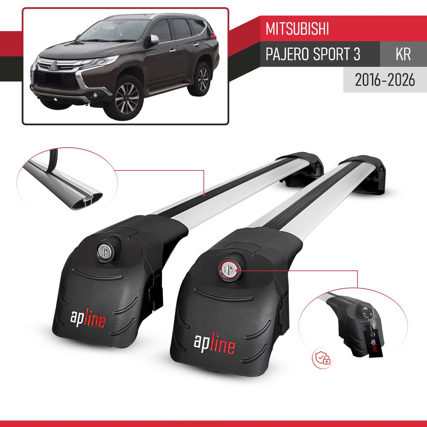 Compatibile con Mitsubishi Pajero Sport 3 2016-2025 ACE-2 Barre Tetto Portapacchi Auto Barre Portatutto Grigo Alluminio 2 Barre