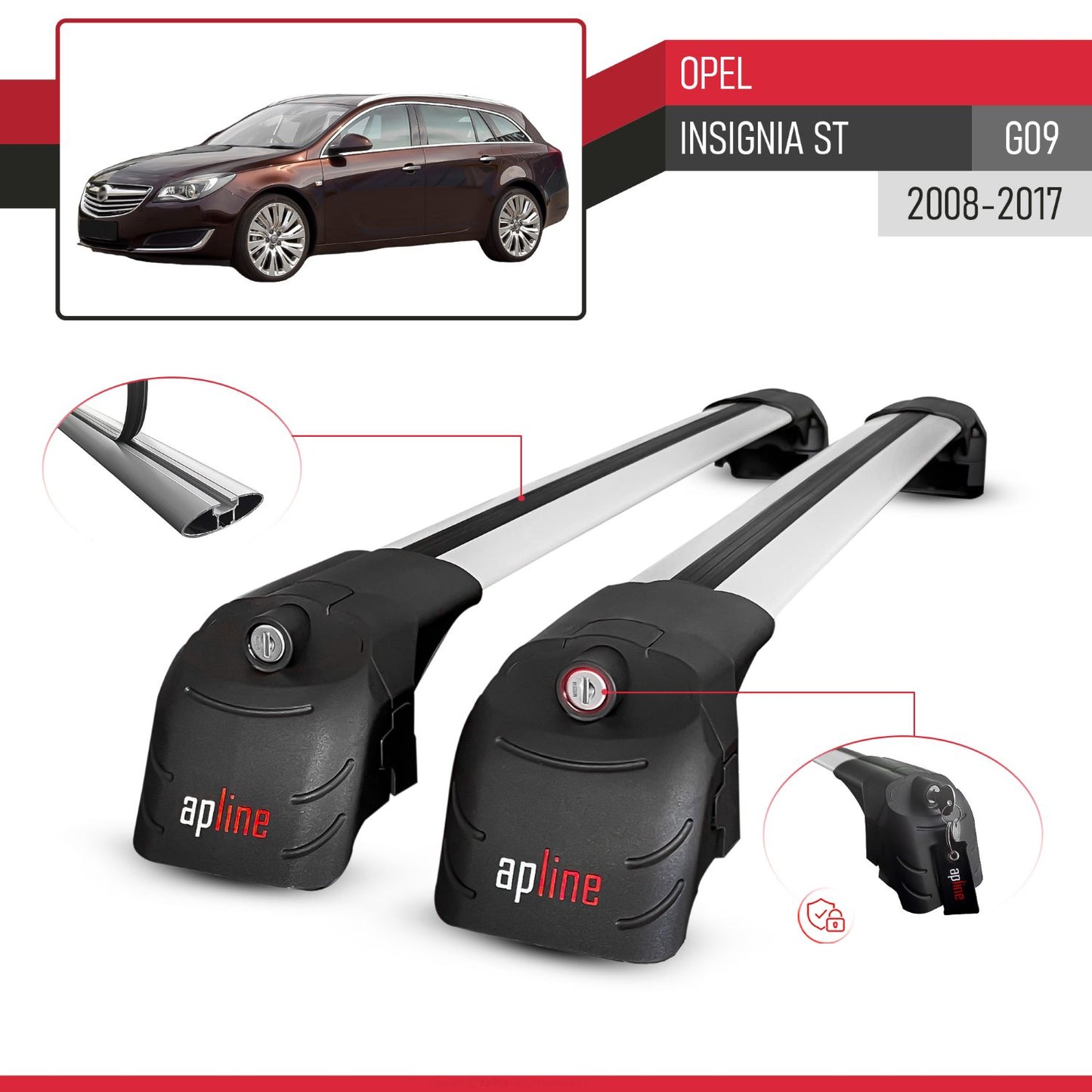 Compatibile con Opel Insignia (G09) ST 2009-2017 ACE-2 Barre Tetto Portapacchi Auto Barre Portatutto Grigo Alluminio 2 Barre