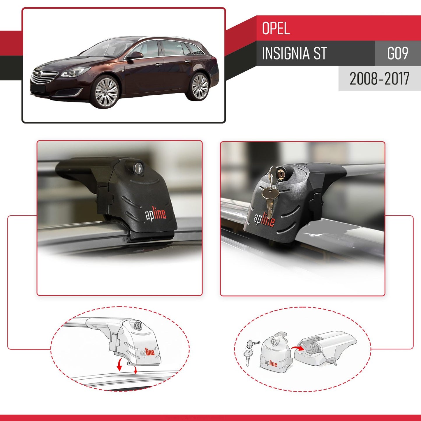 Compatibile con Opel Insignia (G09) ST 2009-2017 ACE-2 Barre Tetto Portapacchi Auto Barre Portatutto Grigo Alluminio 2 Barre