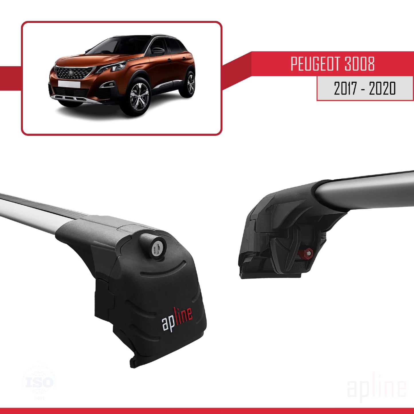 Compatible avec Peugeot 3008 II (P84) Pre-Facelift 2017-2020 ACE-2 Barres de Toit Railing Porte-Bagages de Voiture Gris Aluminium 2 Barres