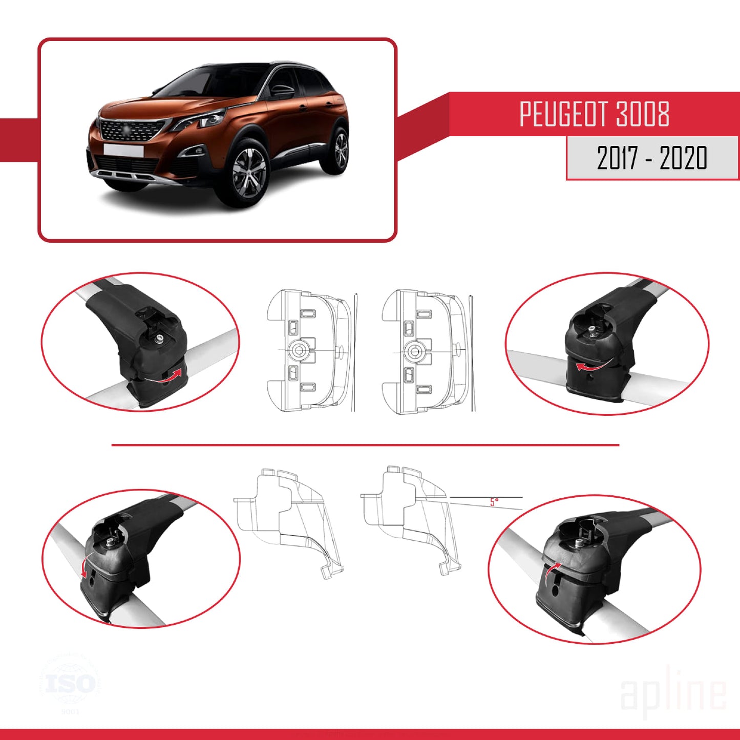 Compatible avec Peugeot 3008 II (P84) Pre-Facelift 2017-2020 ACE-2 Barres de Toit Railing Porte-Bagages de Voiture Gris Aluminium 2 Barres