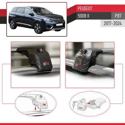 Compatibile con Peugeot 5008 II (P87) 2017-2024 ACE-2 Barre Tetto Portapacchi Auto Barre Portatutto Grigo Alluminio 2 Barre