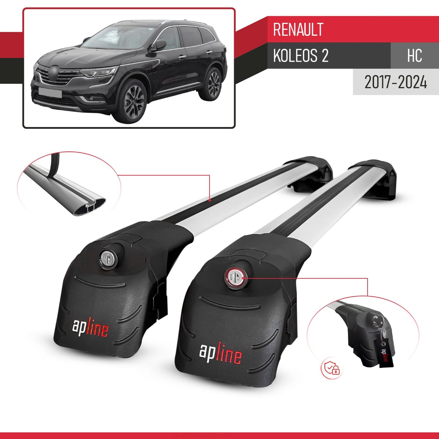 Compatibile con Renault Koleos 2 (HC) 2017-2024 ACE-2 Barre Tetto Portapacchi Auto Barre Portatutto Grigo Alluminio 2 Barre