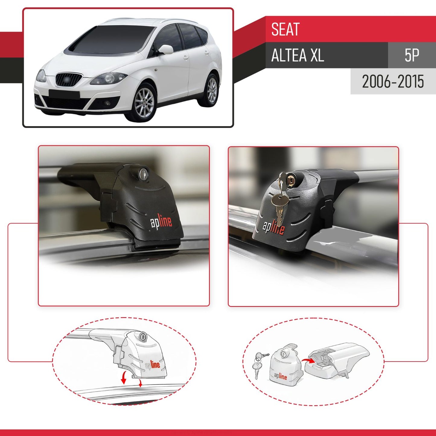 Compatibile con Seat Altea XL 2006-2015 ACE-2 Barre Tetto Portapacchi Auto Barre Portatutto Grigo Alluminio 2 Barre