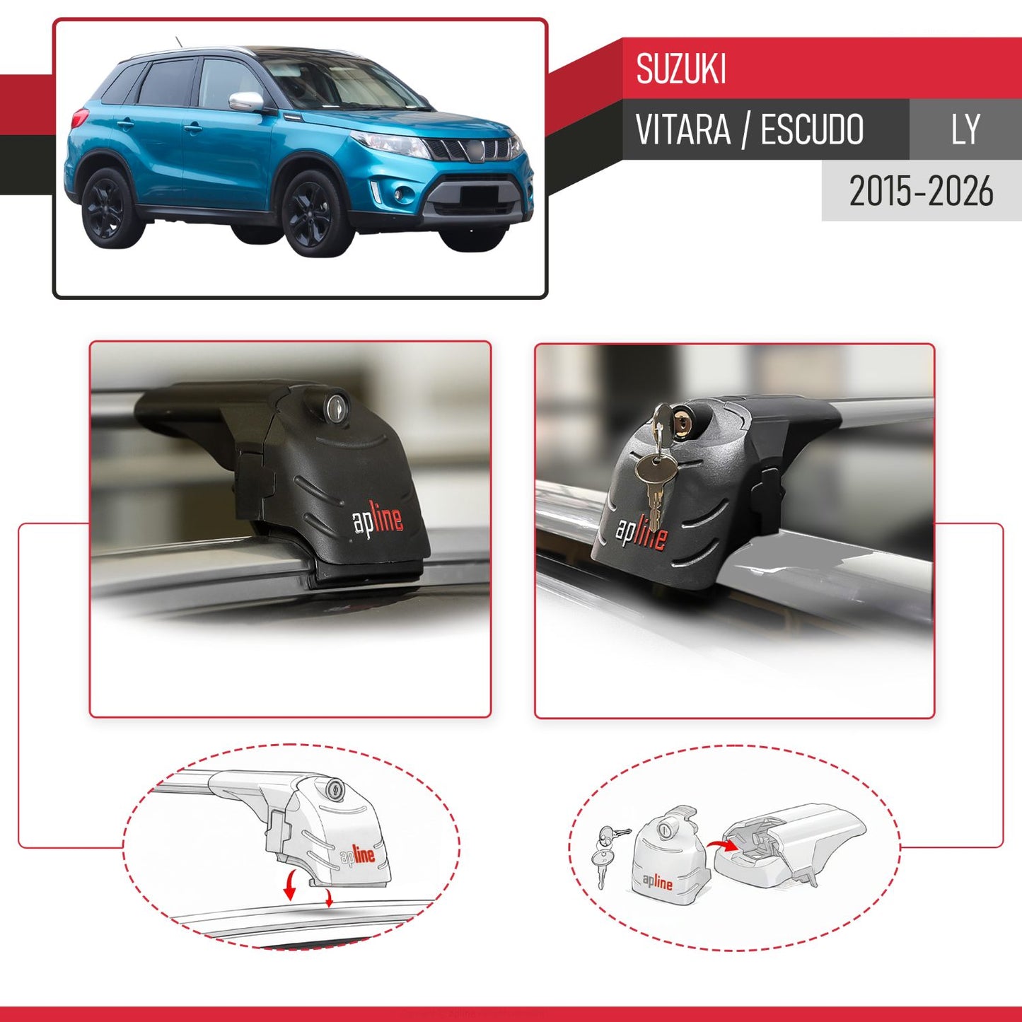 Compatibile con Suzuki Vitara/Escudo (LY) 2015-2025 ACE-2 Barre Tetto Portapacchi Auto Barre Portatutto Grigo Alluminio 2 Barre