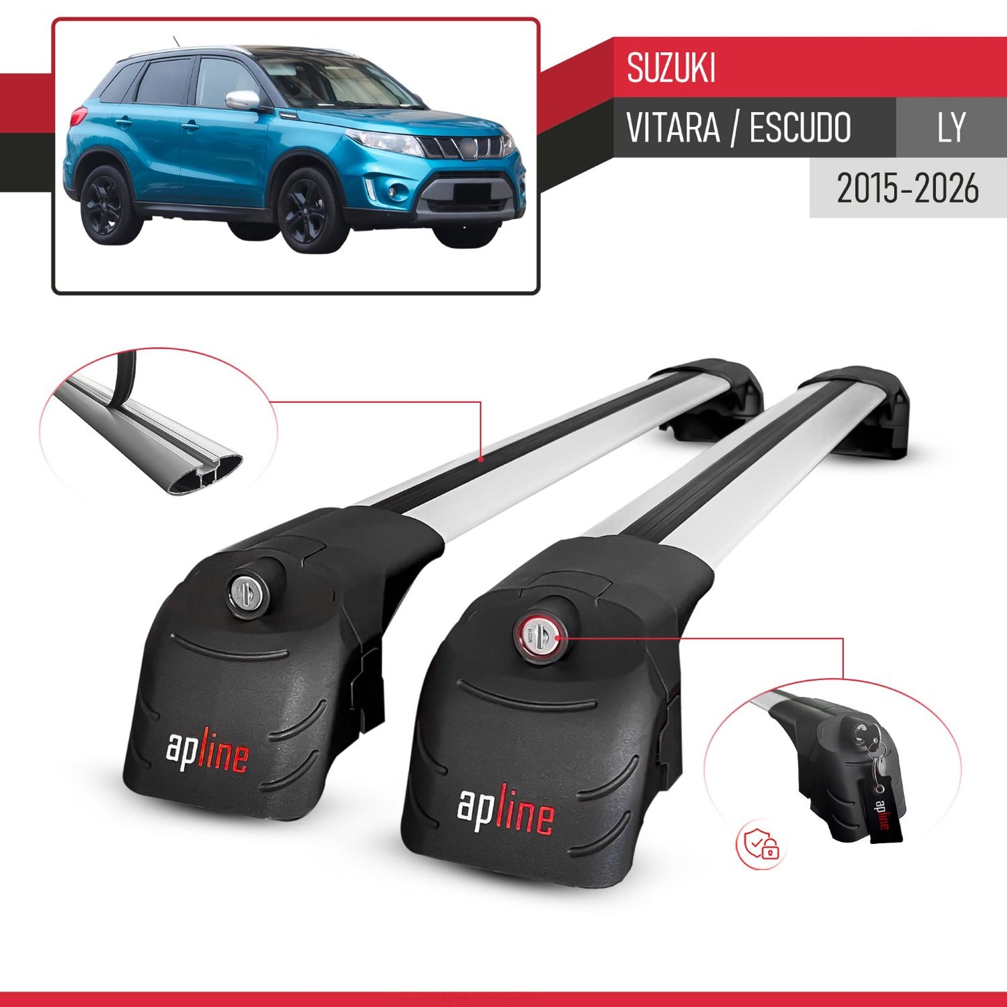 Compatibile con Suzuki Vitara/Escudo (LY) 2015-2025 ACE-2 Barre Tetto Portapacchi Auto Barre Portatutto Grigo Alluminio 2 Barre