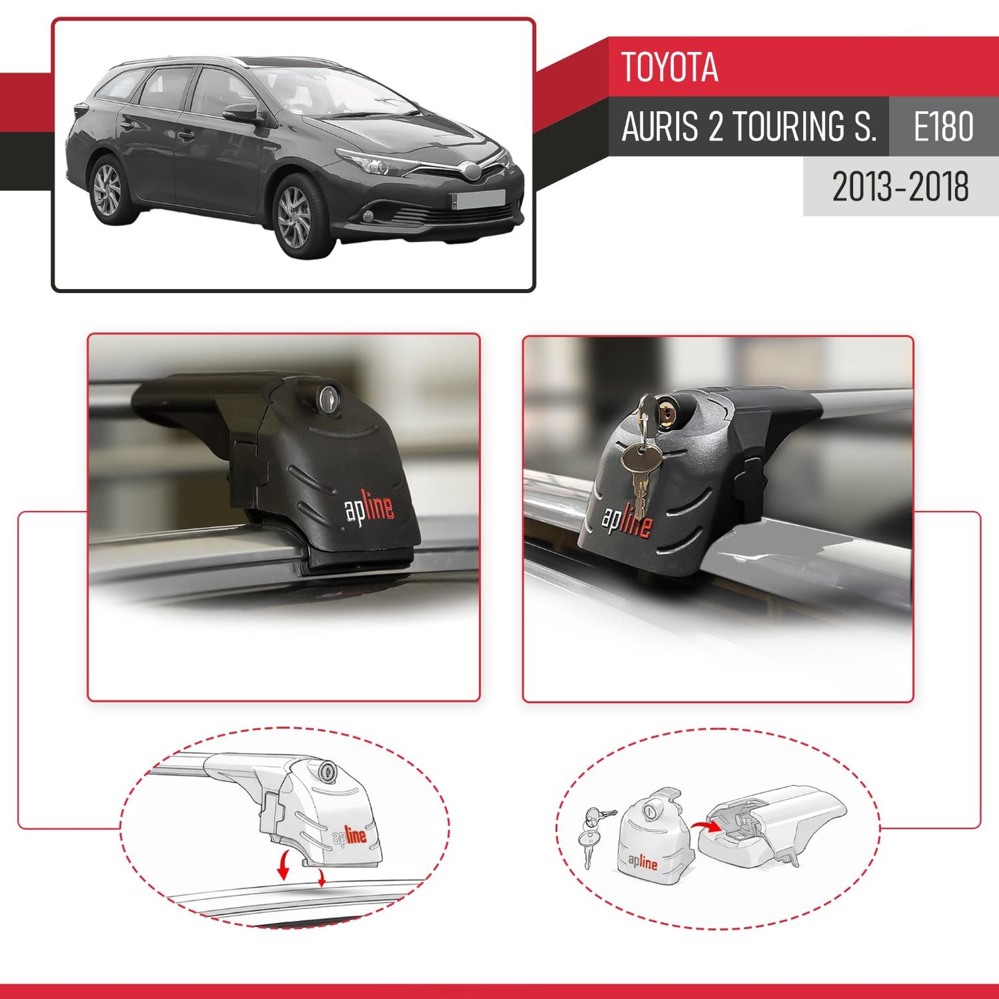 Compatibile con Toyota Auris 2 (E180) Touring Sports 2013-2018 ACE-2 Barre Tetto Portapacchi Auto Barre Portatutto Grigo Alluminio 2 Barre