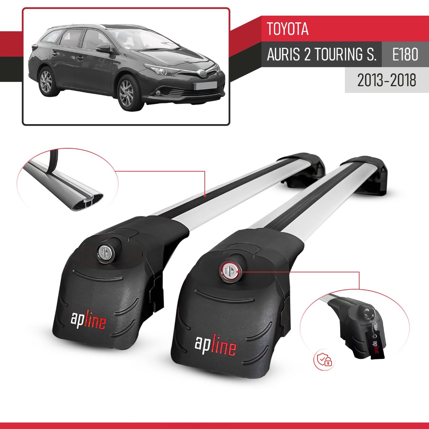 Compatibile con Toyota Auris 2 (E180) Touring Sports 2013-2018 ACE-2 Barre Tetto Portapacchi Auto Barre Portatutto Grigo Alluminio 2 Barre
