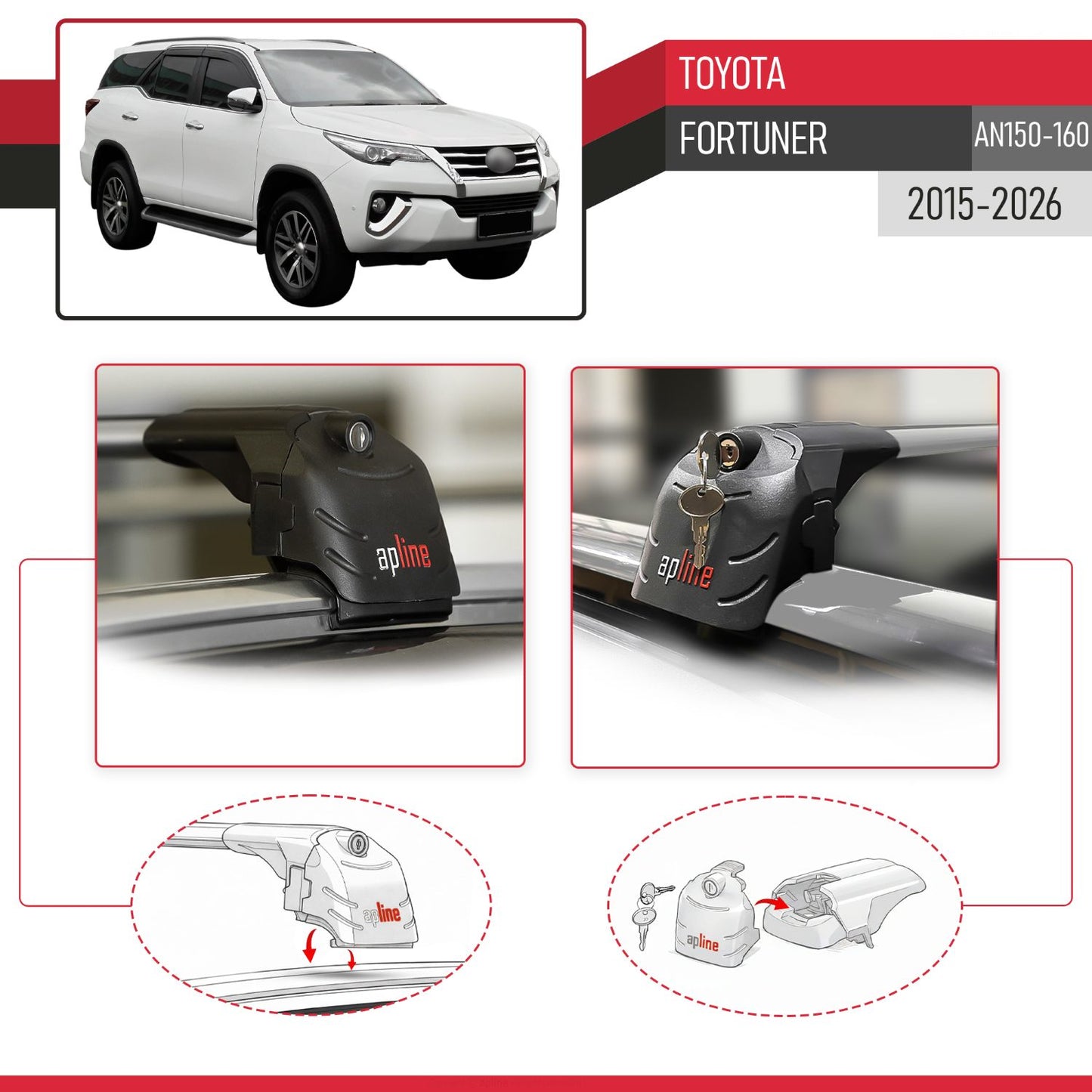 Compatibile con Toyota Fortuner (AN160) 2015-2023 ACE-2 Barre Tetto Portapacchi Auto Barre Portatutto Grigo Alluminio 2 Barre