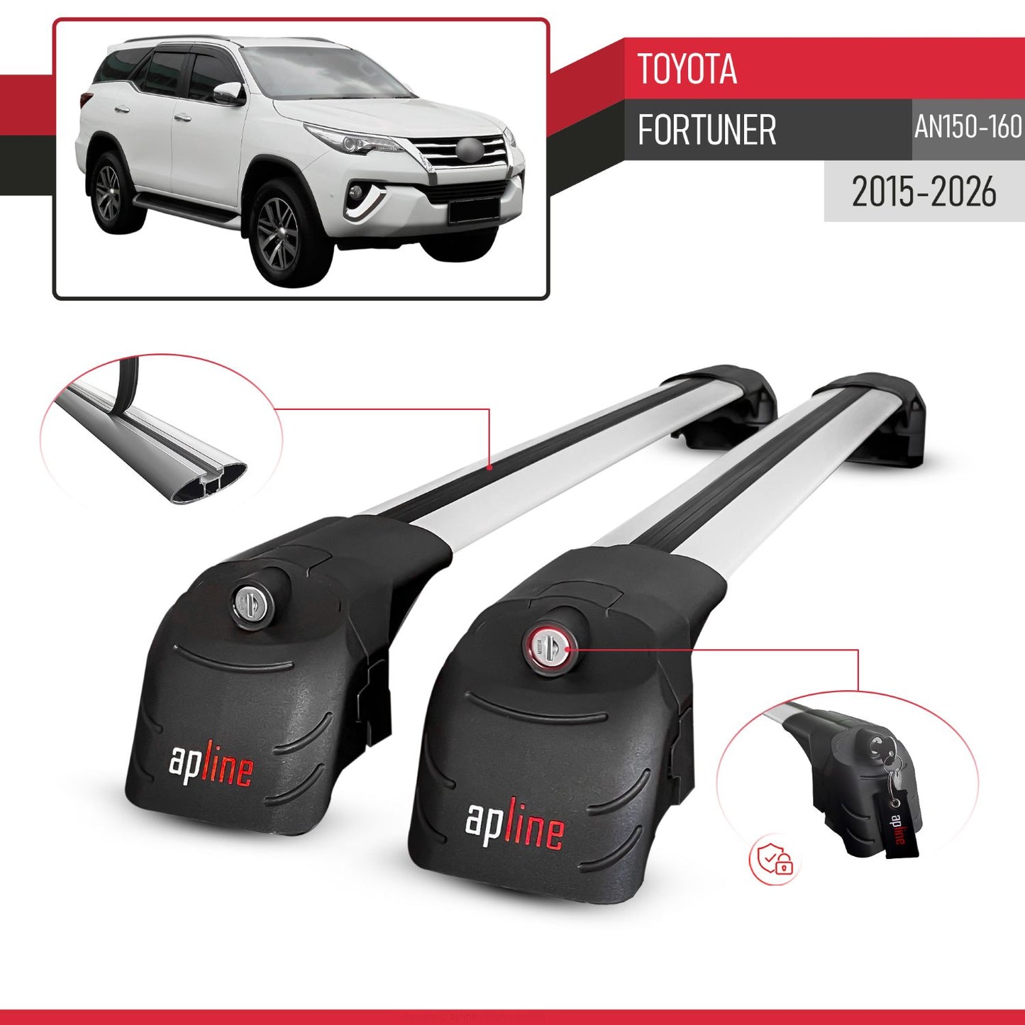 Compatibile con Toyota Fortuner (AN160) 2015-2023 ACE-2 Barre Tetto Portapacchi Auto Barre Portatutto Grigo Alluminio 2 Barre