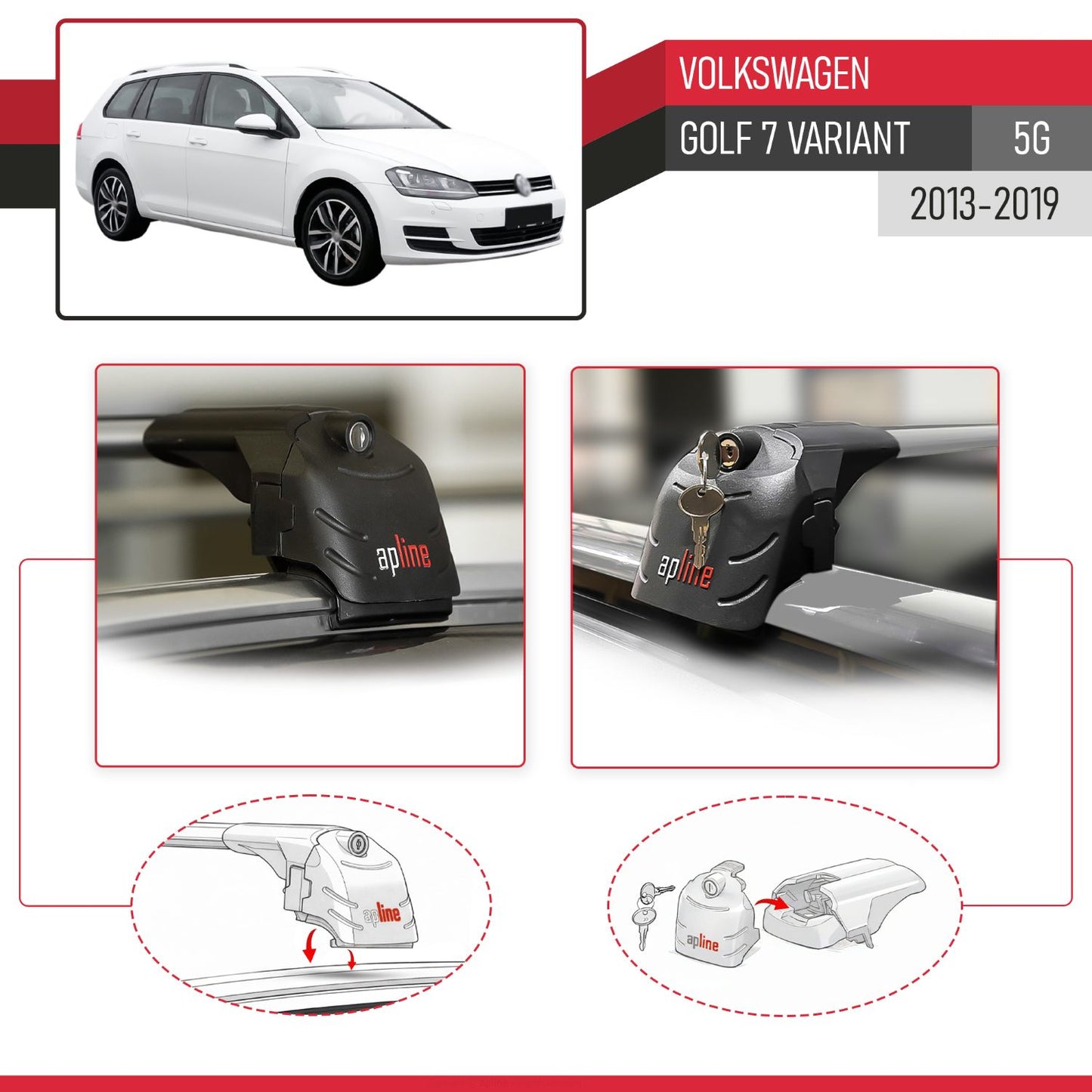 Compatibile con Volkswagen Golf 7 (5G) Variant 2013-2019 ACE-2 Barre Tetto Portapacchi Auto Barre Portatutto Grigo Alluminio 2 Barre