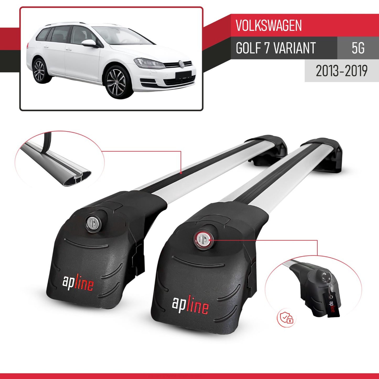 Compatibile con Volkswagen Golf 7 (5G) Variant 2013-2019 ACE-2 Barre Tetto Portapacchi Auto Barre Portatutto Grigo Alluminio 2 Barre