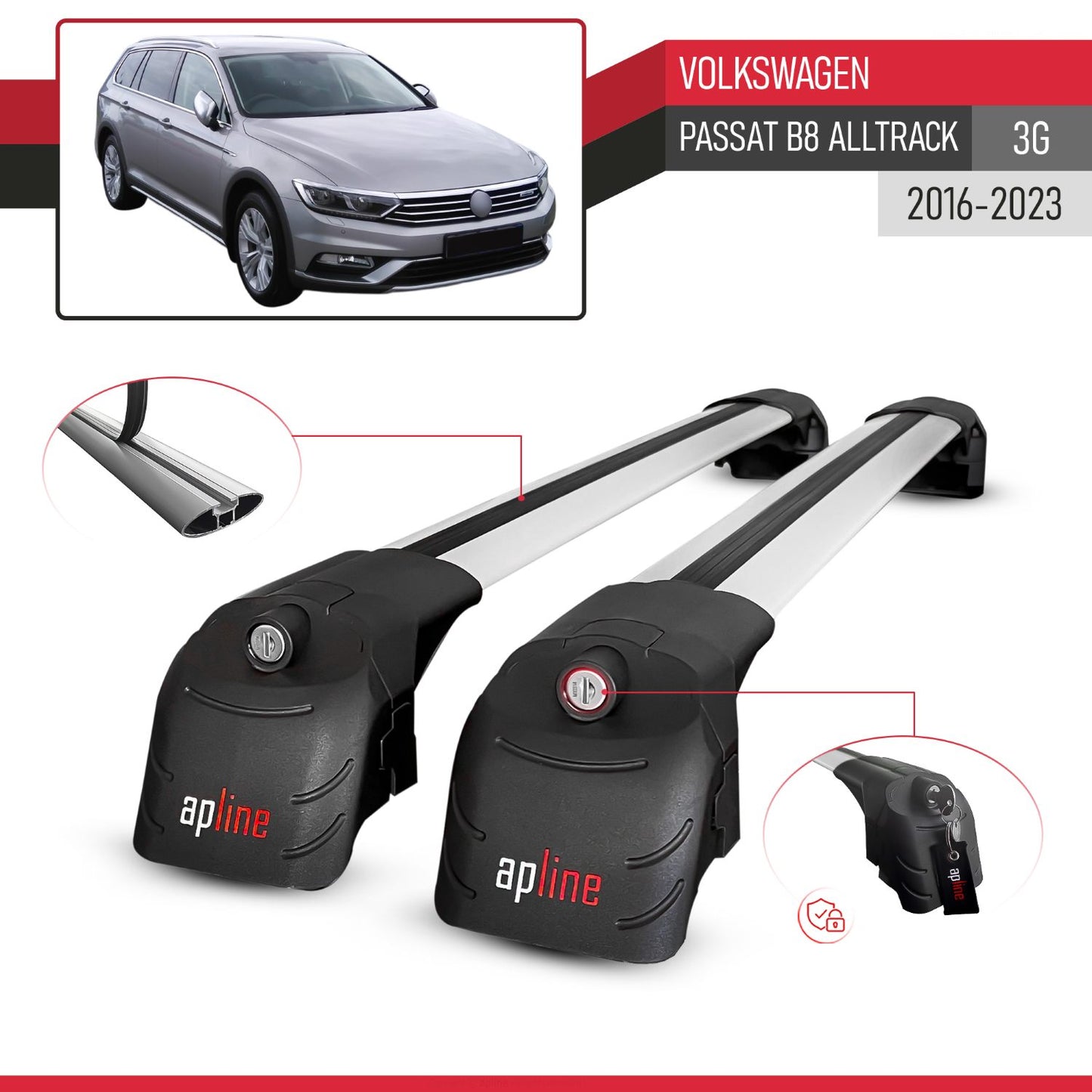 Compatibile con Volkswagen Passat B8 (3G) Alltrack 2016-2023 ACE-2 Barre Tetto Portapacchi Auto Barre Portatutto Grigo Alluminio 2 Barre