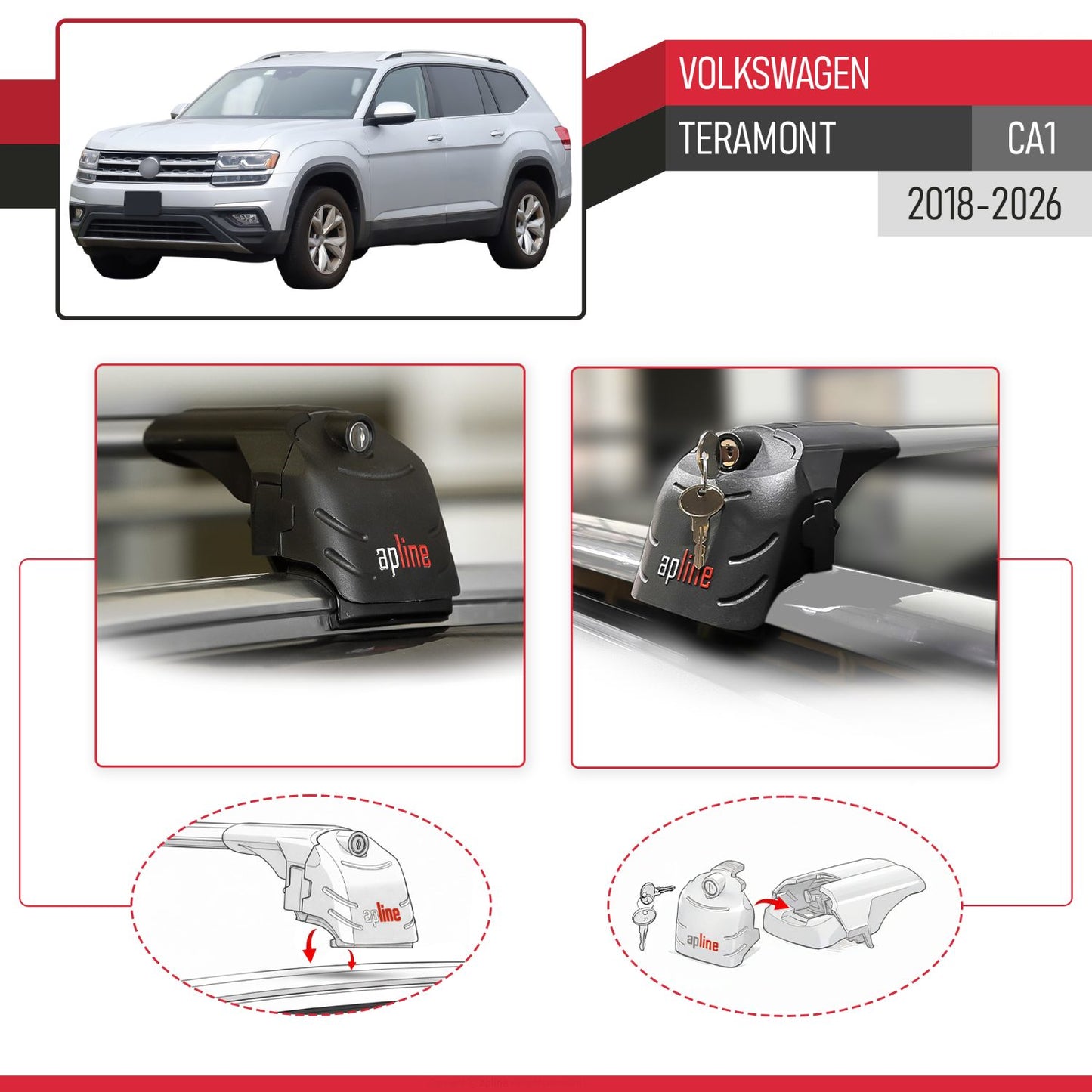 Compatibile con Volkswagen Teramont (CA1) 2018-2024 ACE-2 Barre Tetto Portapacchi Auto Barre Portatutto Grigo Alluminio 2 Barre